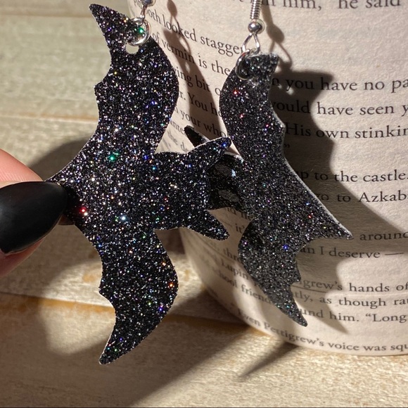 3 for $15 Glitter Black Bat Earrings Leather - Picture 3 of 6